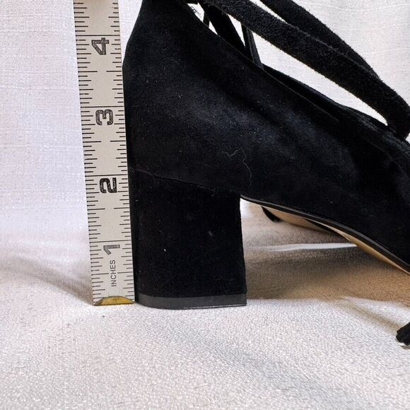 Saks Fifth Ave. Black Suede Bambi Ankle Wrapped Block Heel Classic Heels‎ Sz. 8 - Picture 3 of 7
